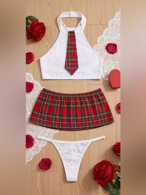 : 3-Piece Schoolgirl Plaid Lingerie/Cosplay Set – New